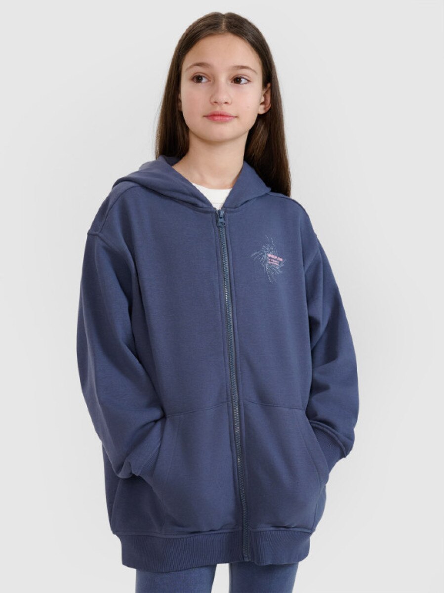 Dziewczęca bluza dresowa rozpinana z kapturem 4F 4FJWSS25TSWSF1482 - granatowa