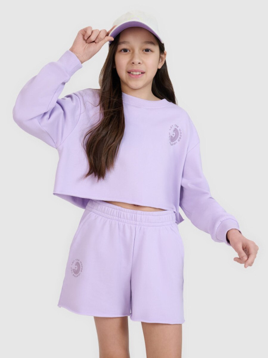 Dziewczęca bluza dresowa bez kaptura nierozpinana 4F 4FJWSS25TSWSF1504 - różowa