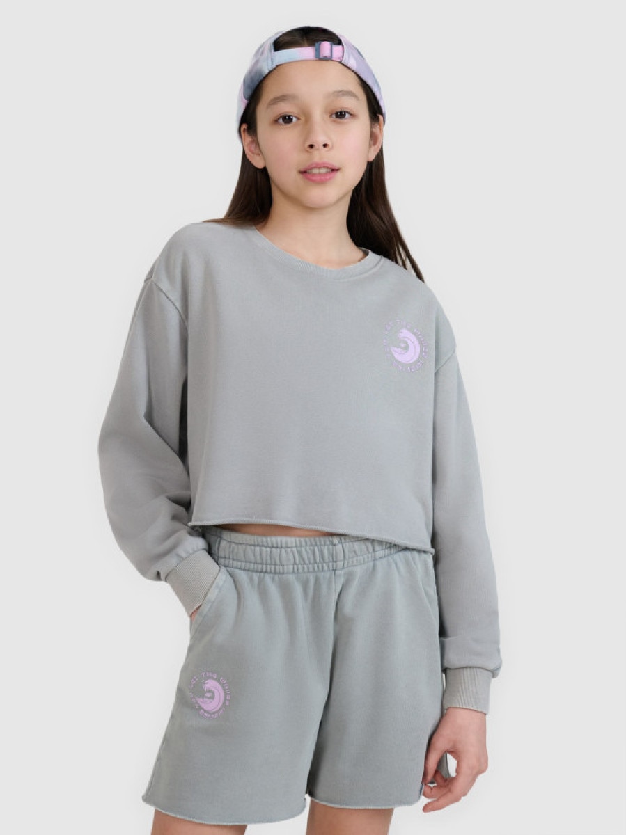 Dziewczęca bluza dresowa bez kaptura nierozpinana 4F 4FJWSS25TSWSF1504 - szara