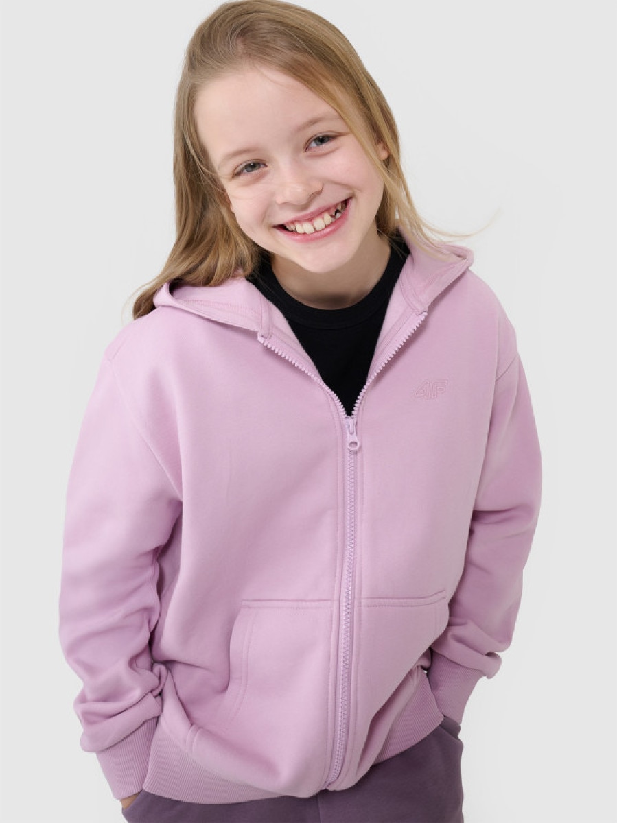 Dziewczęca bluza dresowa z kapturem rozpinana 4F 4FJWSS25TSWSF1853 - różowa