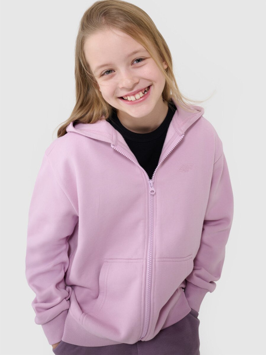 Dziewczęca bluza dresowa z kapturem rozpinana 4F 4FJWSS25TSWSF1853 - różowa