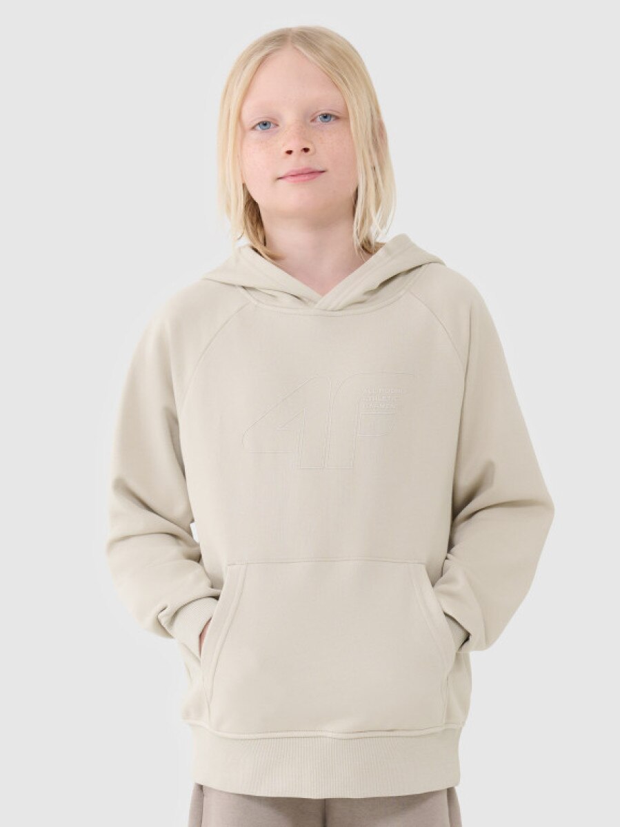 Chłopięca bluza dresowa nierozpinana z kapturem 4F 4FJWSS25TSWSM1712 - beżowa