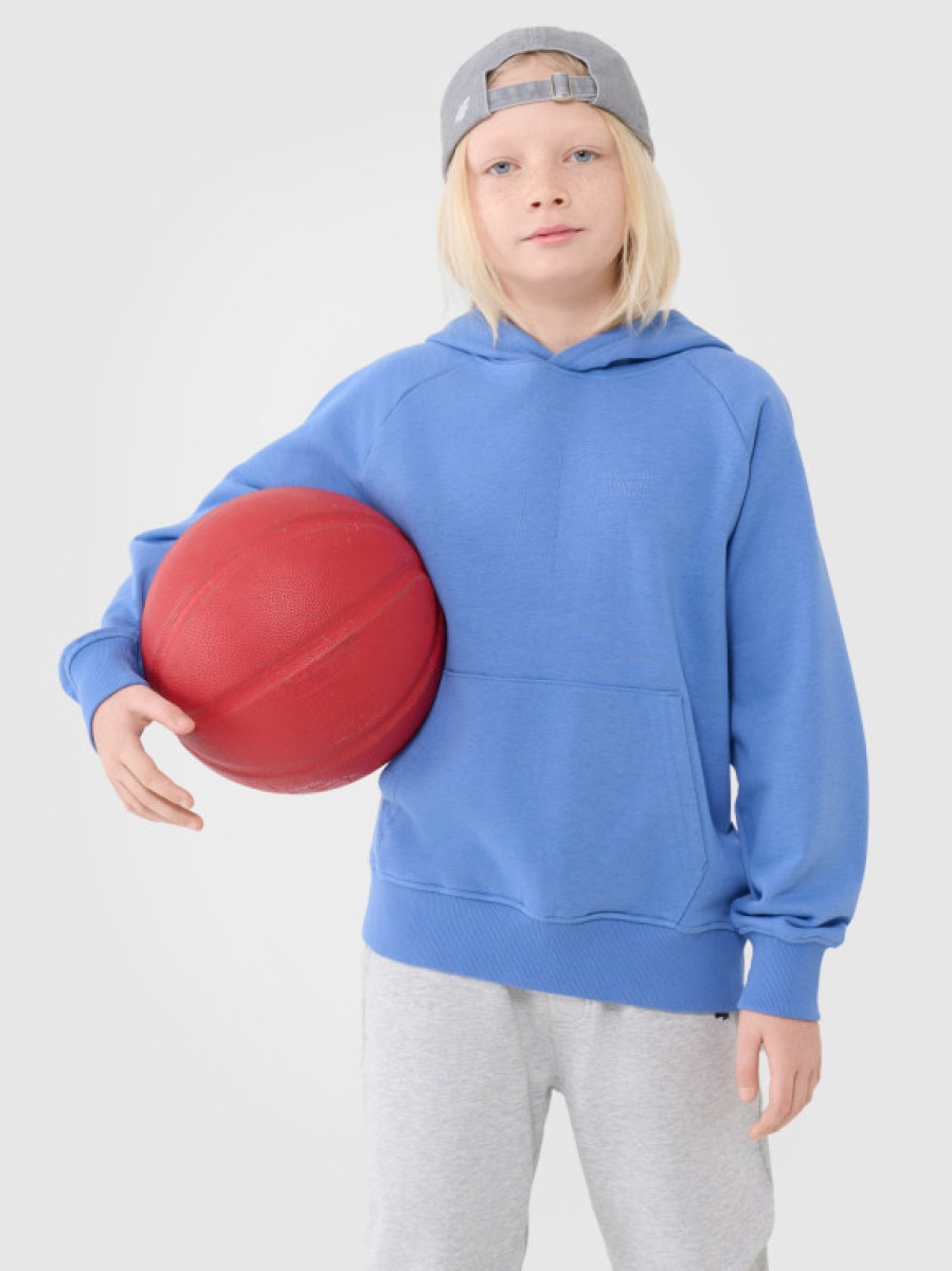 Chłopięca bluza dresowa nierozpinana z kapturem 4F 4FJWSS25TSWSM1712 - niebieska