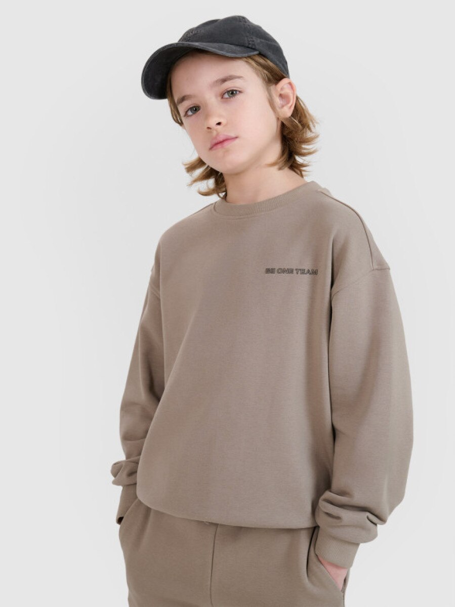 Chłopięca bluza dresowa bez kaptura nierozpinana 4F 4FJWSS25TSWSM1713 - beżowa