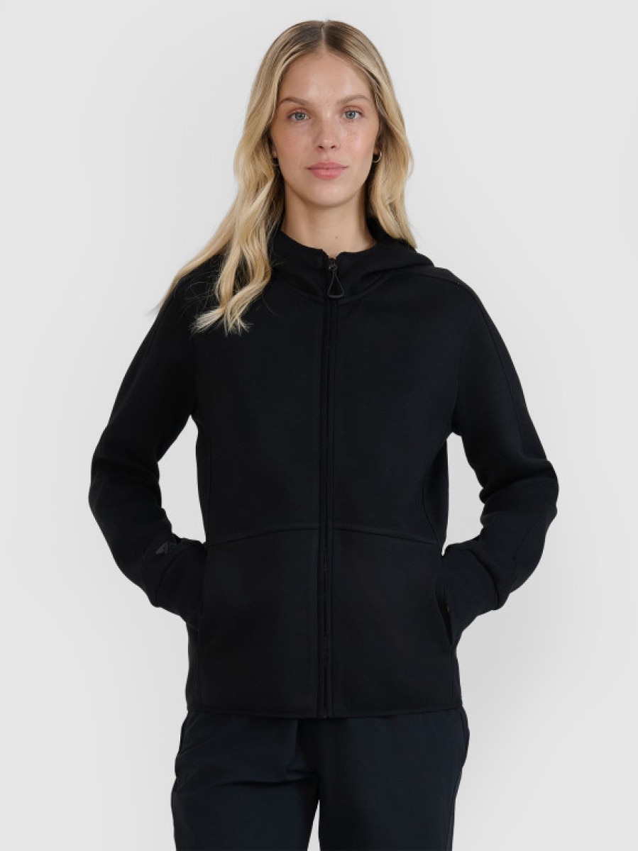 Damska bluza dresowa rozpinana z kapturem 4F 4FWSS25TSWSF1561 - czarna