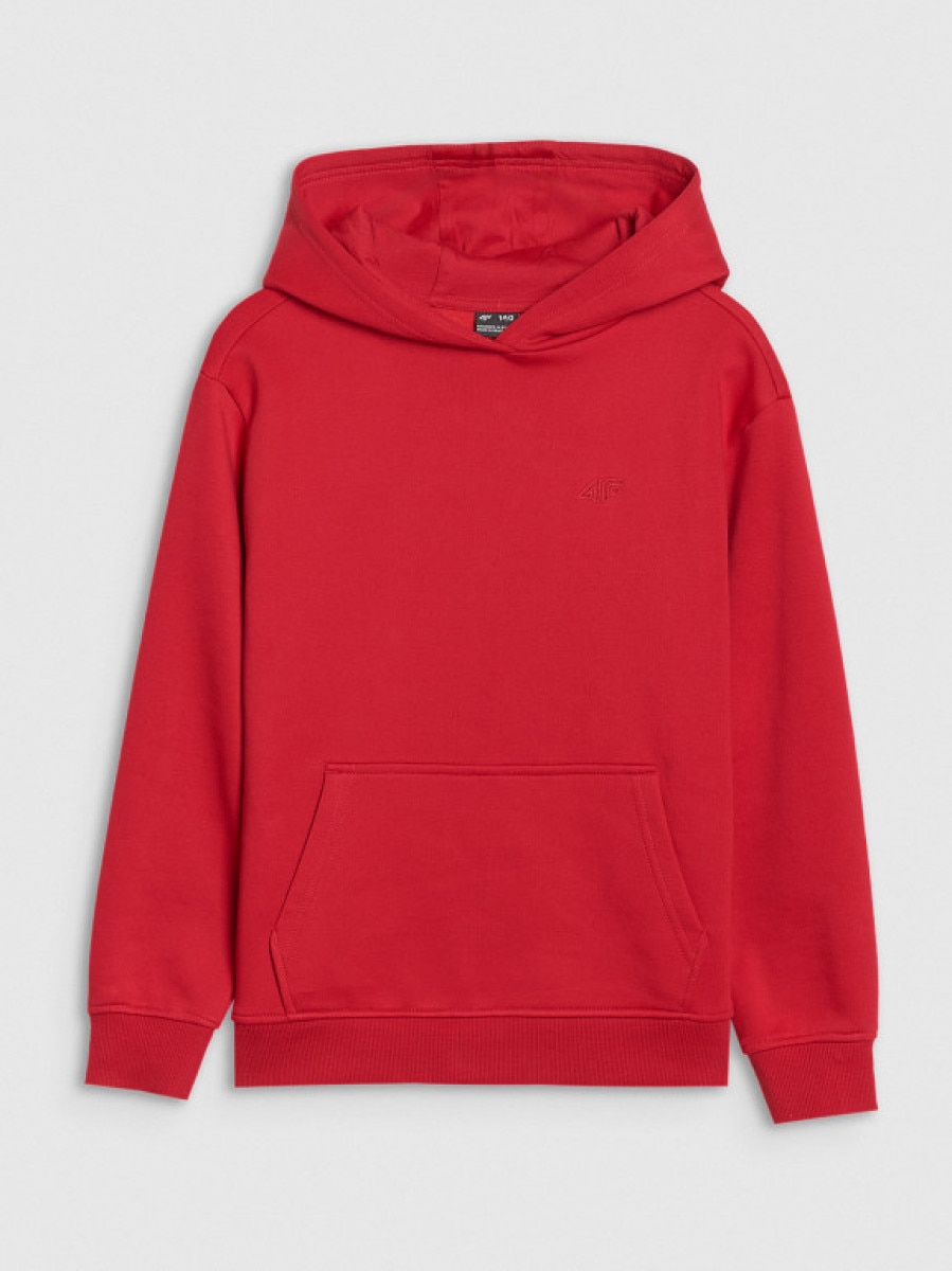 Chłopięca bluza z kapturem nierozpinana 4F 4FJWSS25TSWSM1852 - czerwona