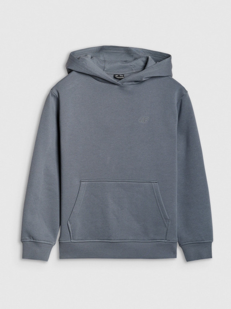 Chłopięca bluza z kapturem nierozpinana 4F 4FJWSS25TSWSM1852 - turkusowa