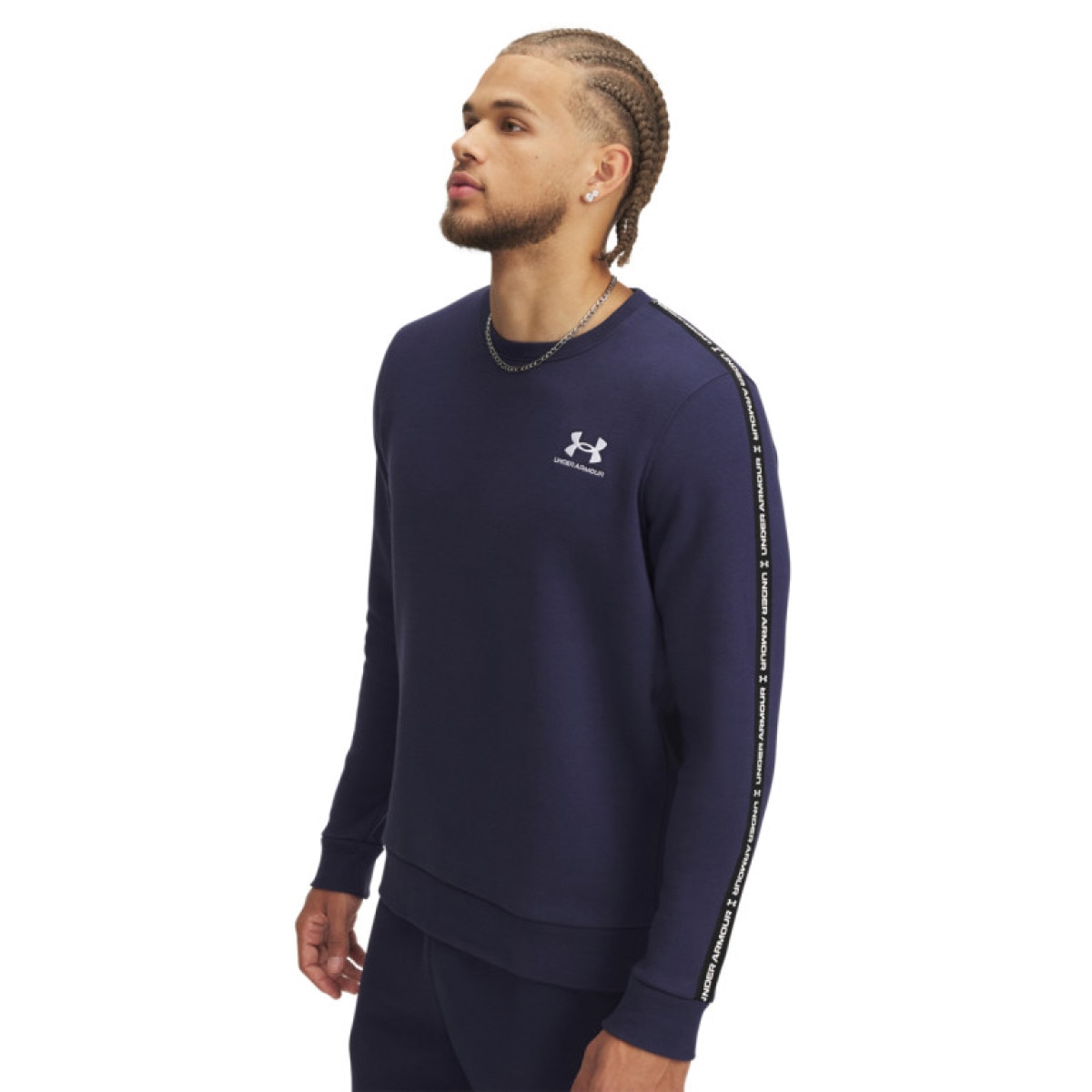 Męska bluza dresowa nierozpinana bez kaptura Under Armour UA Icon Fleece Crew Taping - granatowa