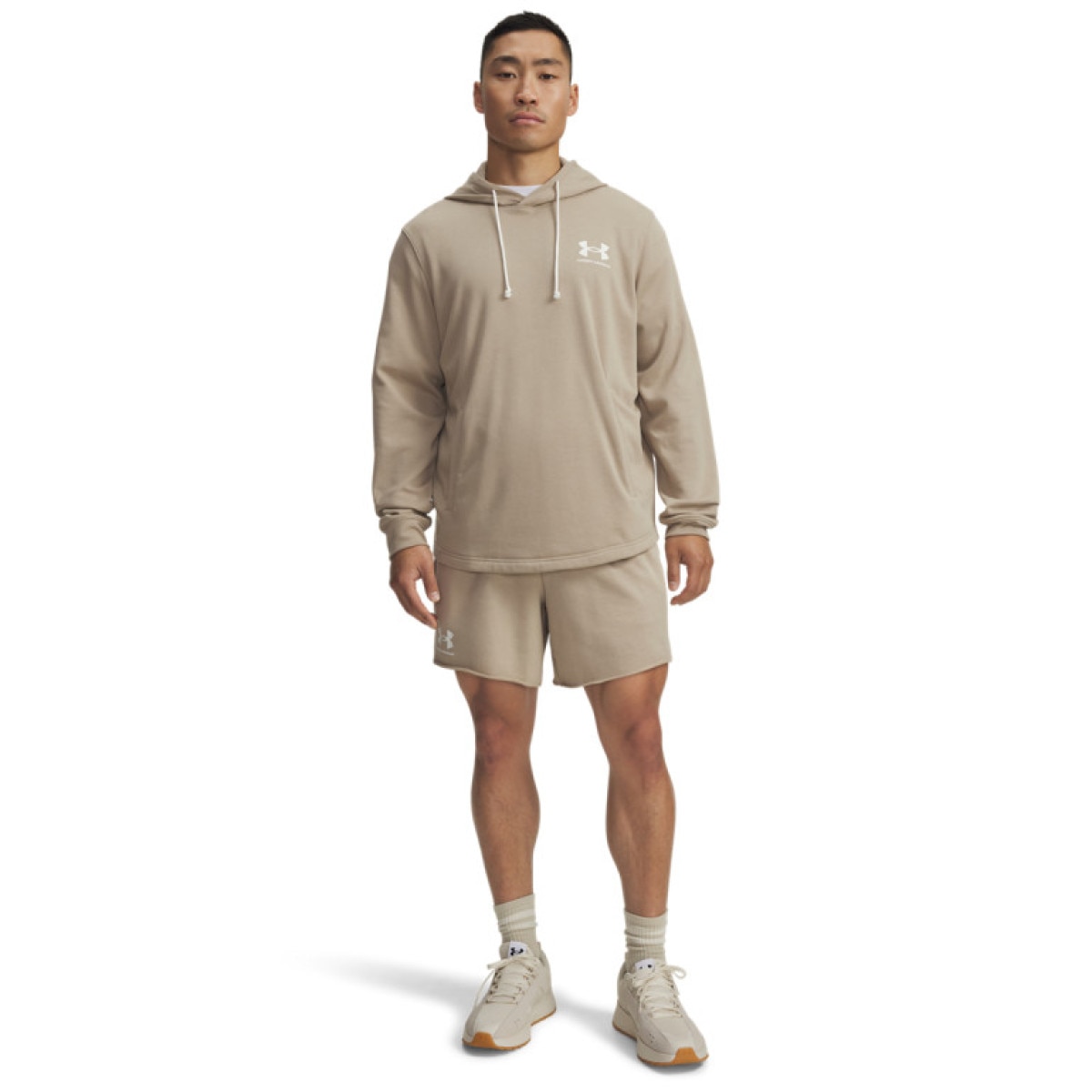 Męska bluza dresowa nierozpinana z kapturem Under Armour UA Rival Terry - beżowa