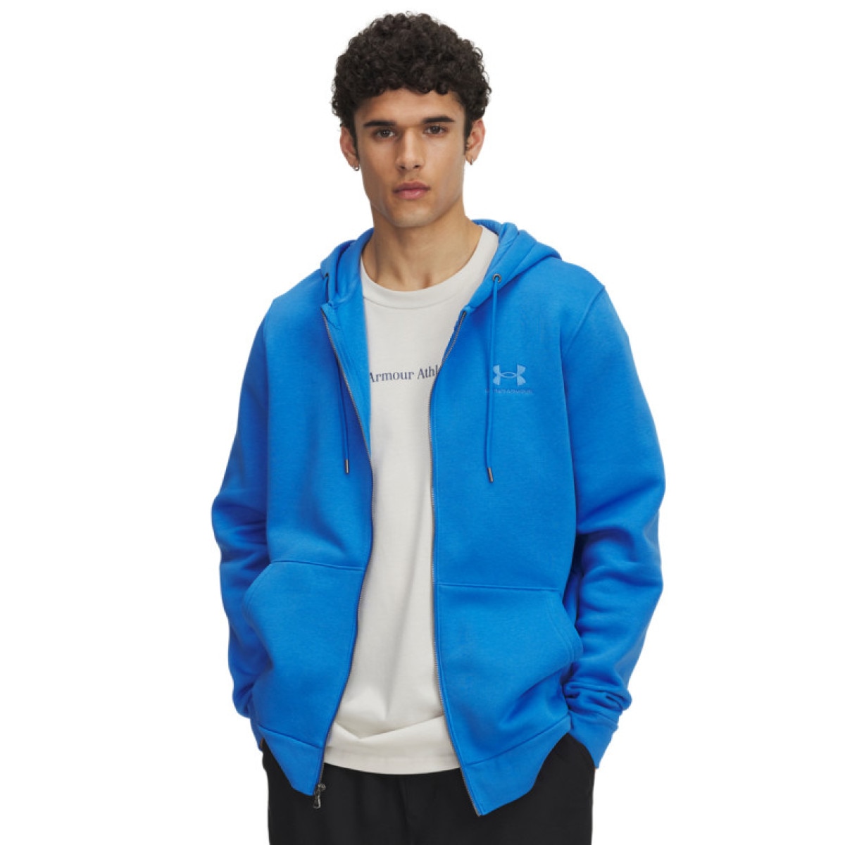 Męska bluza dresowa rozpinana z kapturem Under Armour UA Essential Fleece Fz Hood - niebieska