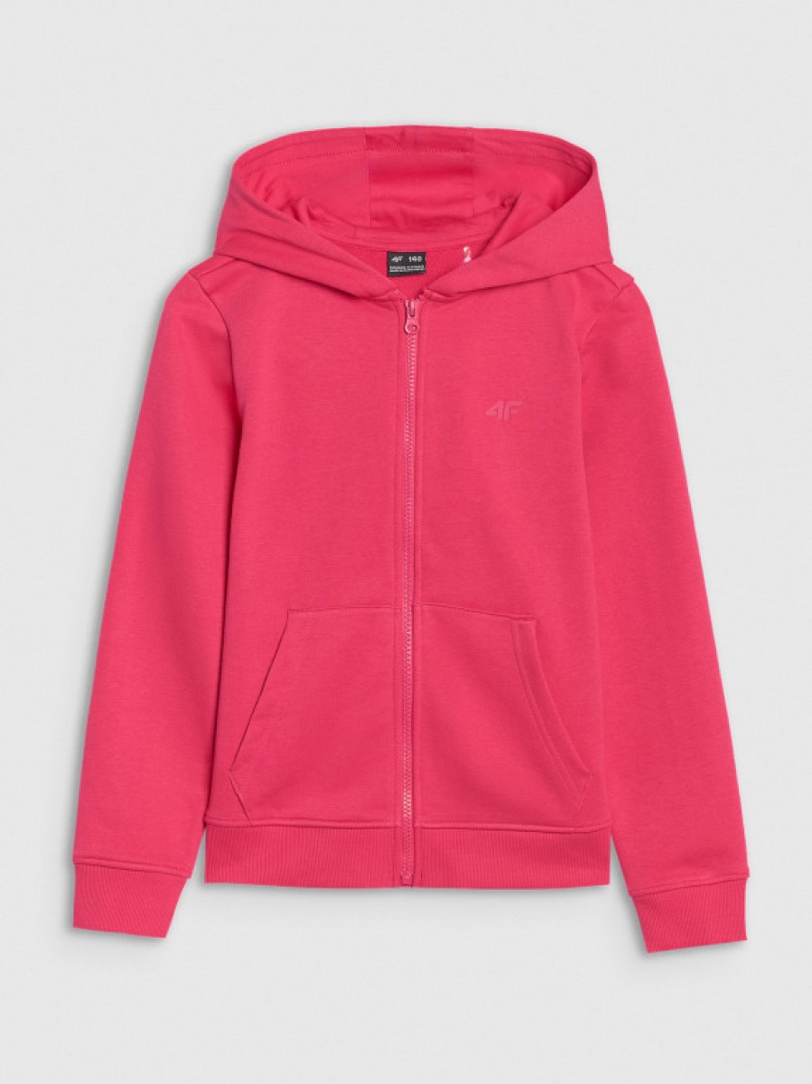 Dziewczęca bluza dresowa rozpinana z kapturem 4F 4FJWSS25TSWSF1706 - różowa