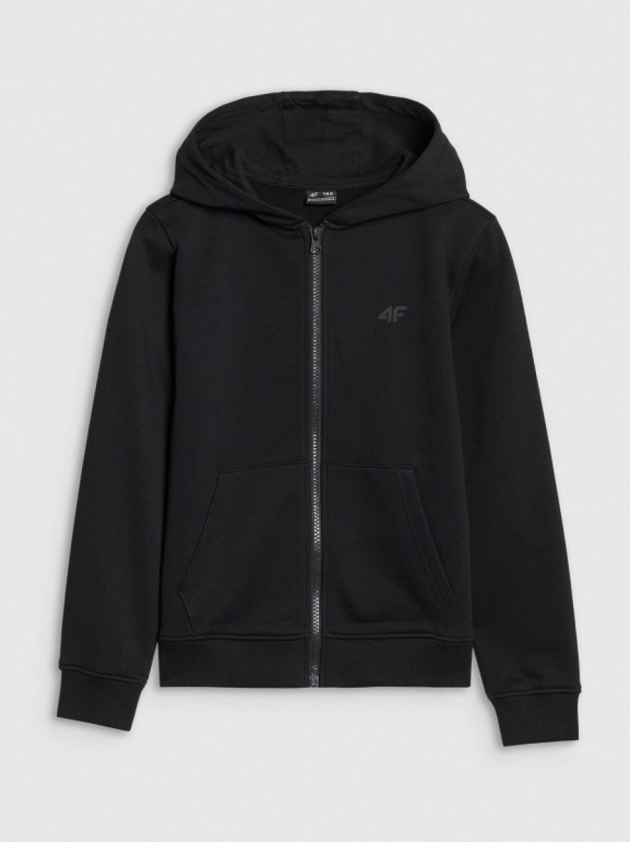 Dziewczęca bluza dresowa rozpinana z kapturem 4F 4FJWSS25TSWSF1706 - czarna