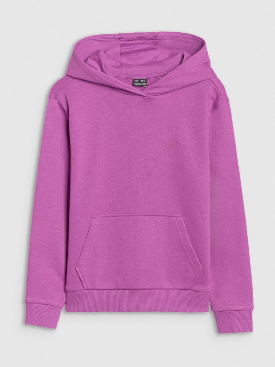 Dziewczęca bluza dresowa nierozpinana z kapturem 4F 4FJWSS25TSWSF1707 - fioletowa
