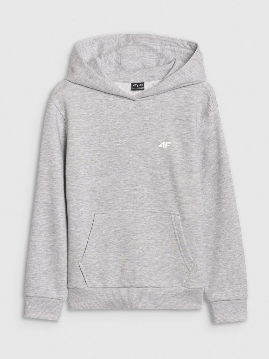 Dziewczęca bluza dresowa nierozpinana z kapturem 4F 4FJWSS25TSWSF1707 - szara