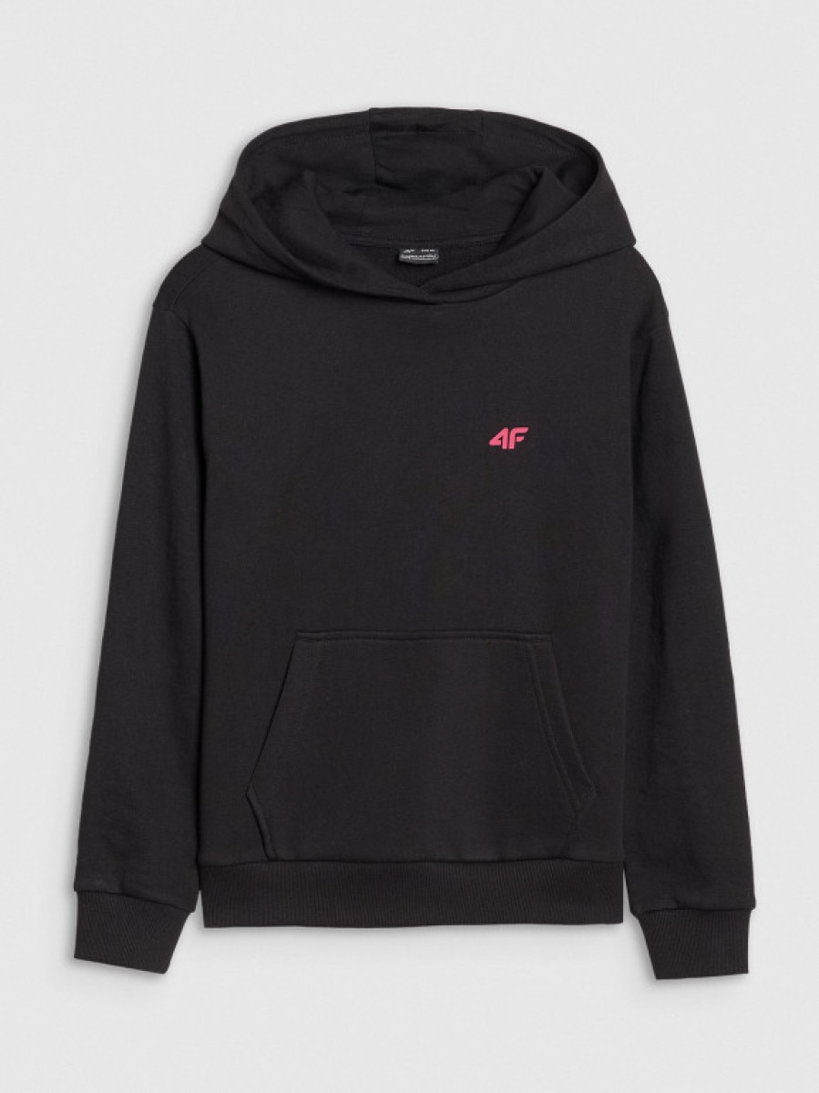Dziewczęca bluza dresowa nierozpinana z kapturem 4F 4FJWSS25TSWSF1707 - czarna