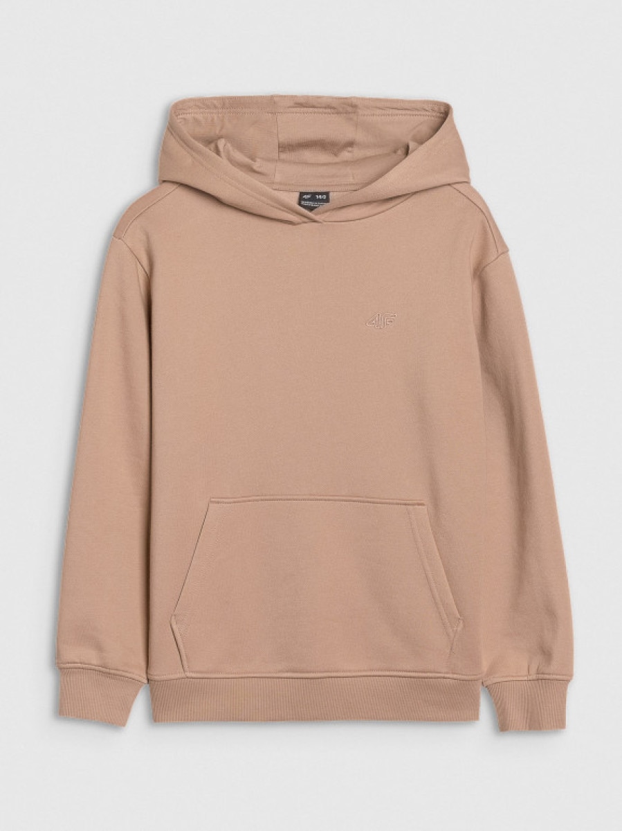 Dziewczęca bluza dresowa nierozpinana bez kaptura 4F 4FJWSS25TSWSF1854 - beżowa