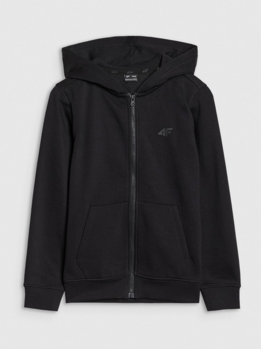 Chłopięca bluza dresowa rozpinana z kapturem 4F 4FJWSS25TSWSM1714 - czarna