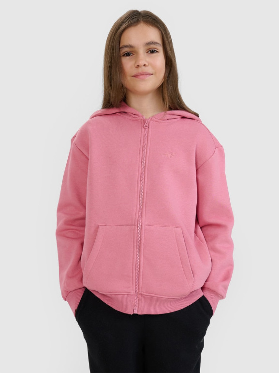 Dziewczęca bluza dresowa rozpinana z kapturem 4F 4FJRAW24TSWSF1830 - różowa