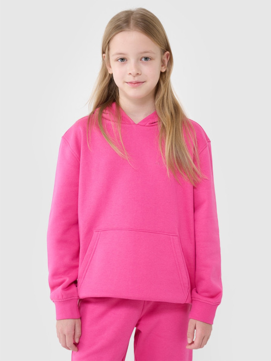 Dziewczęca bluza dresowa nierozpinana z kapturem 4F 4FJRAW24TSWSF1831 - różowa