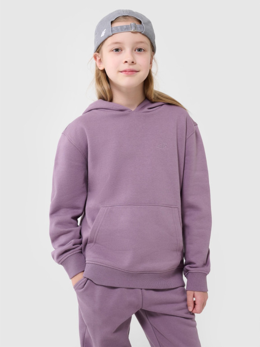 Dziewczęca bluza dresowa nierozpinana z kapturem 4F 4FJRAW24TSWSF1831 - fioletowa