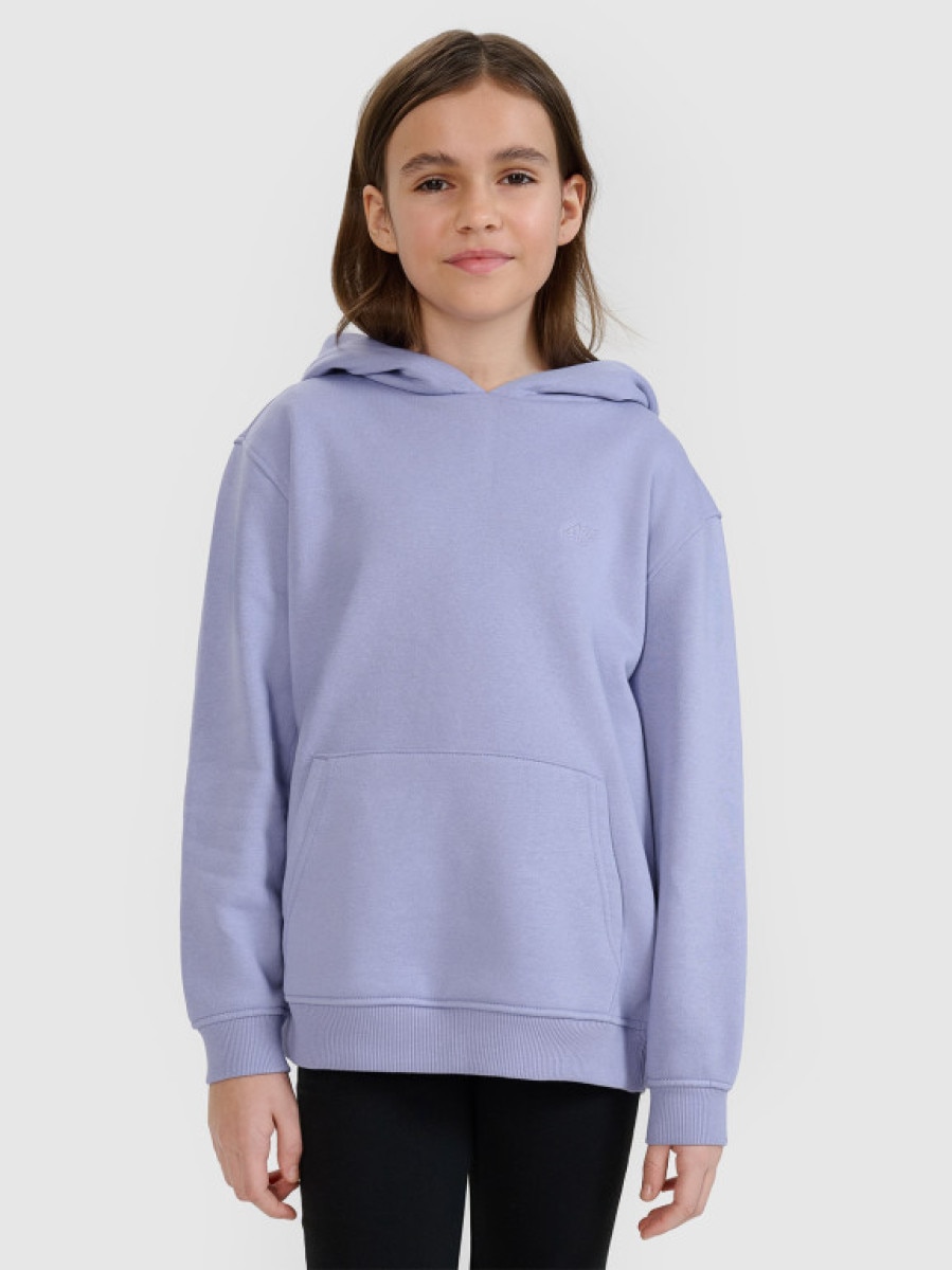Dziewczęca bluza dresowa nierozpinana z kapturem 4F 4FJRAW24TSWSF1831 - niebieska