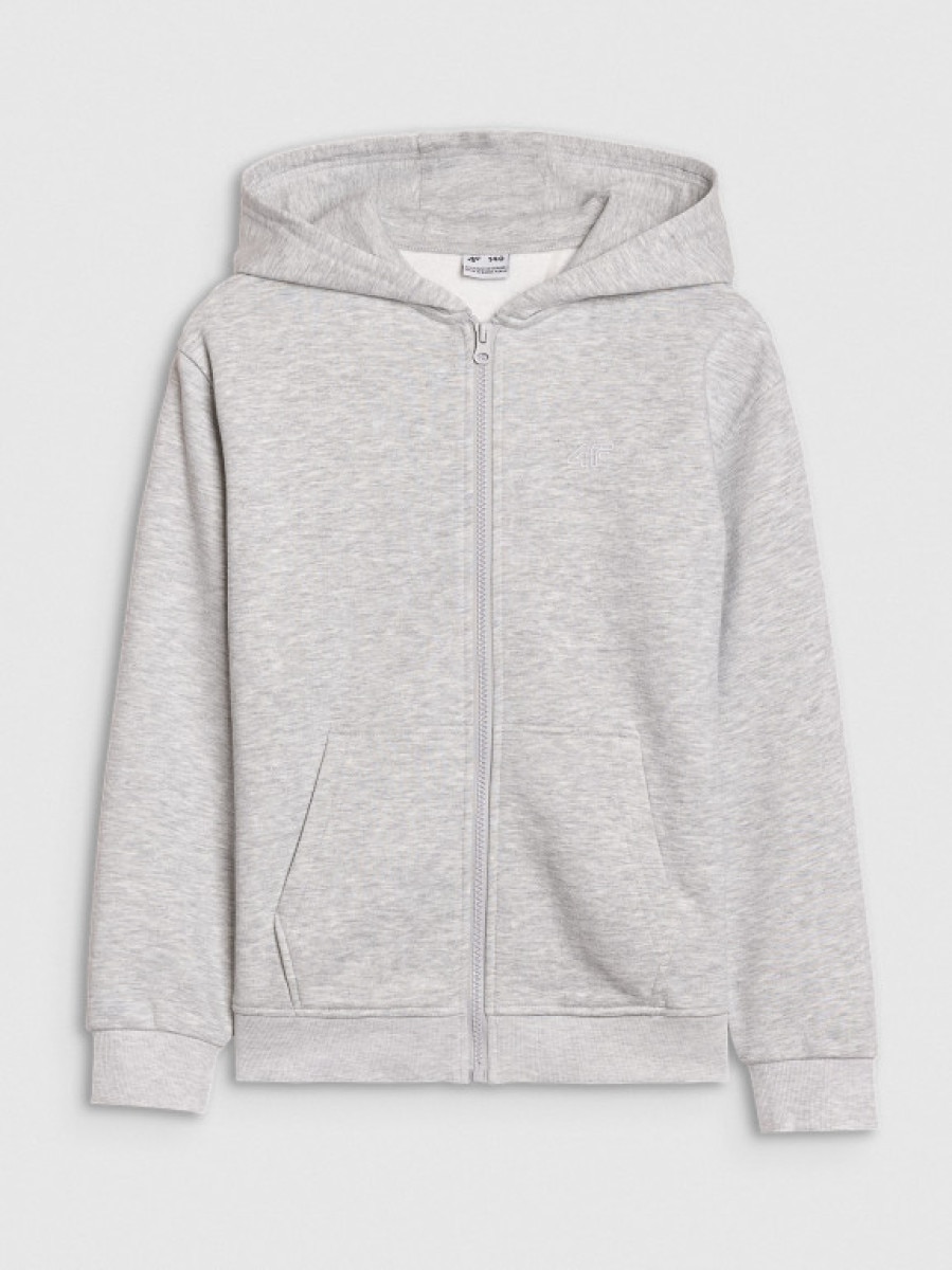 Dziewczęca bluza dresowa rozpinana z kapturem 4F 4FJWMM00TSWSF1861 - szara
