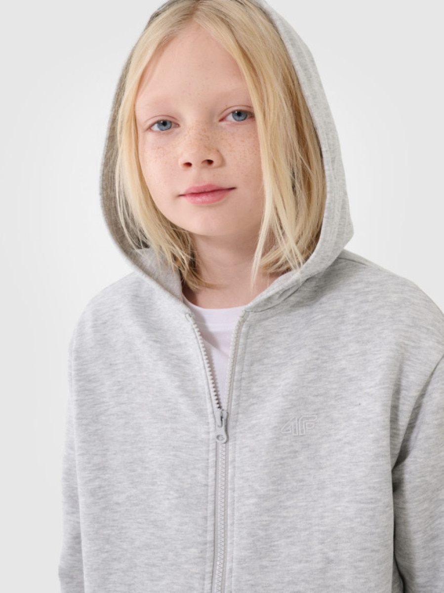 Chłopięca bluza dresowa rozpinana z kapturem 4F 4FJWMM00TSWSM1859 - szara