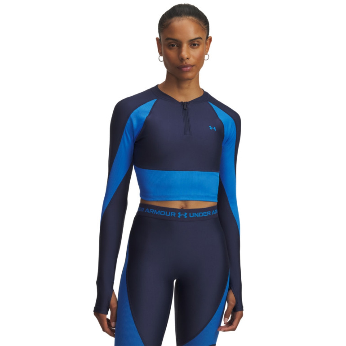 Damski longsleeve treningowy Under Armour UA HG Rib 1/4 Zip - niebieski