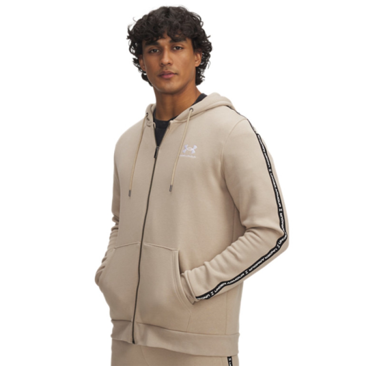 Meska bluza dresowa rozpinana z kapturem Under Armour UA Icon Fleece FZ Taping - beżowa