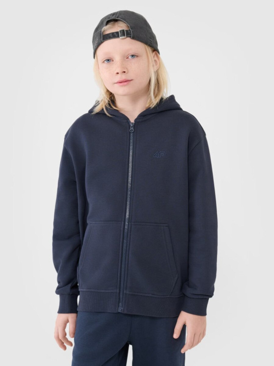 Chłopięca bluza dresowa rozpinana z kapturem 4F 4FJWMM00TSWSM1859 - granatowa