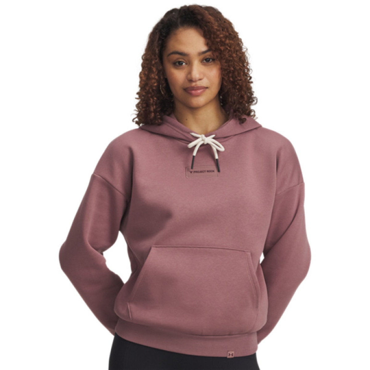 Damska bluza dresowa nierozpinana z kapturem Under Armour Project Rock Icon Fleece - różowa