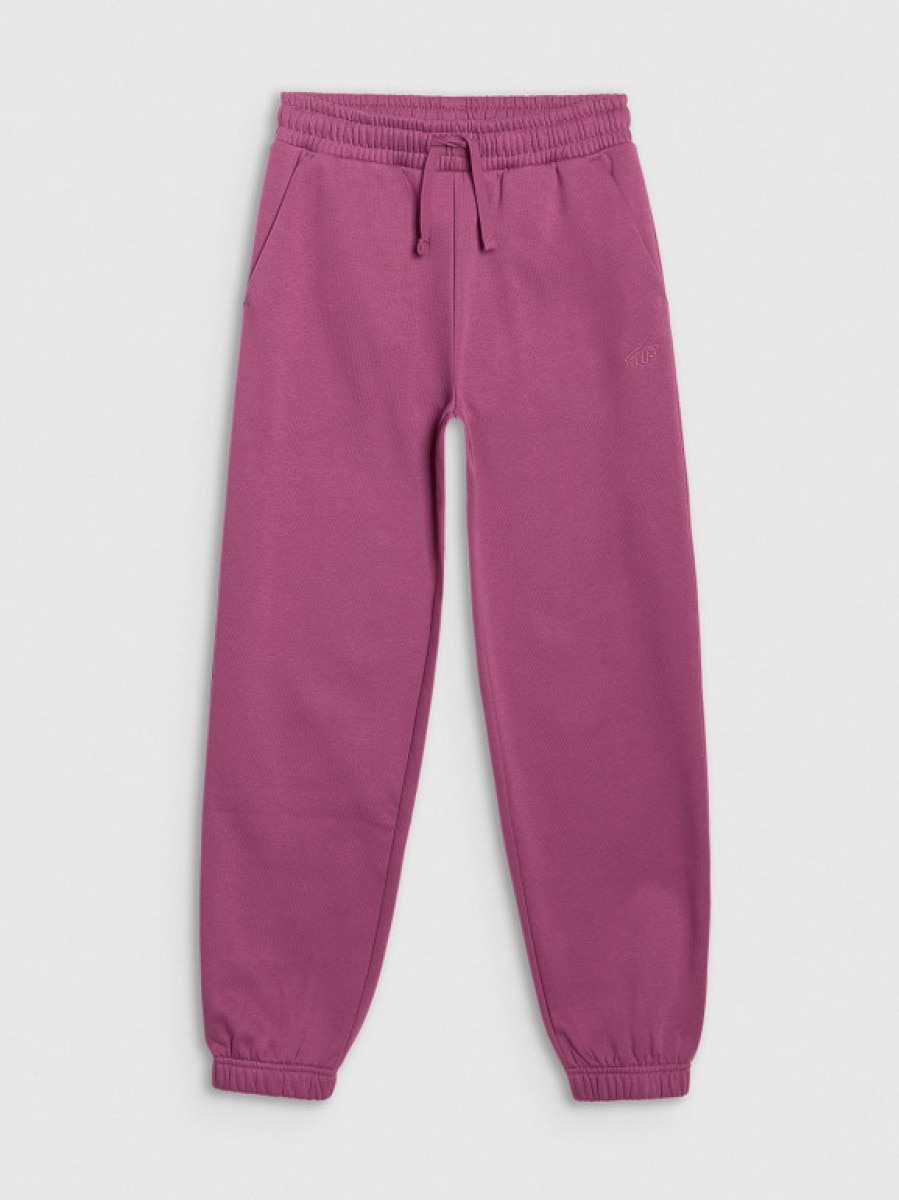 Dziewczęce spodnie dresowe joggery 4F 4FJRAW25TTROF1616 - fioletowe