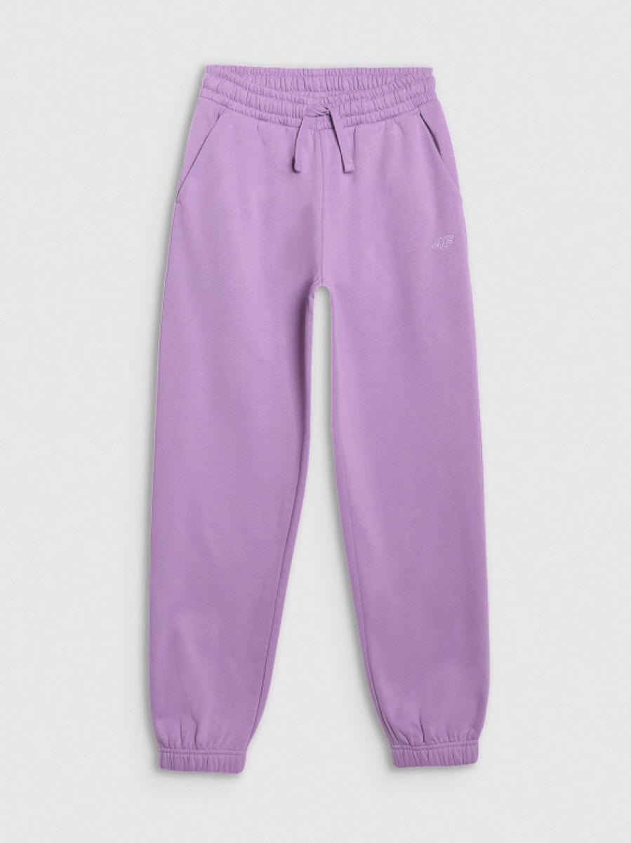 Dziewczęce spodnie dresowe joggery 4F 4FJRAW25TTROF1616 - fioletowe