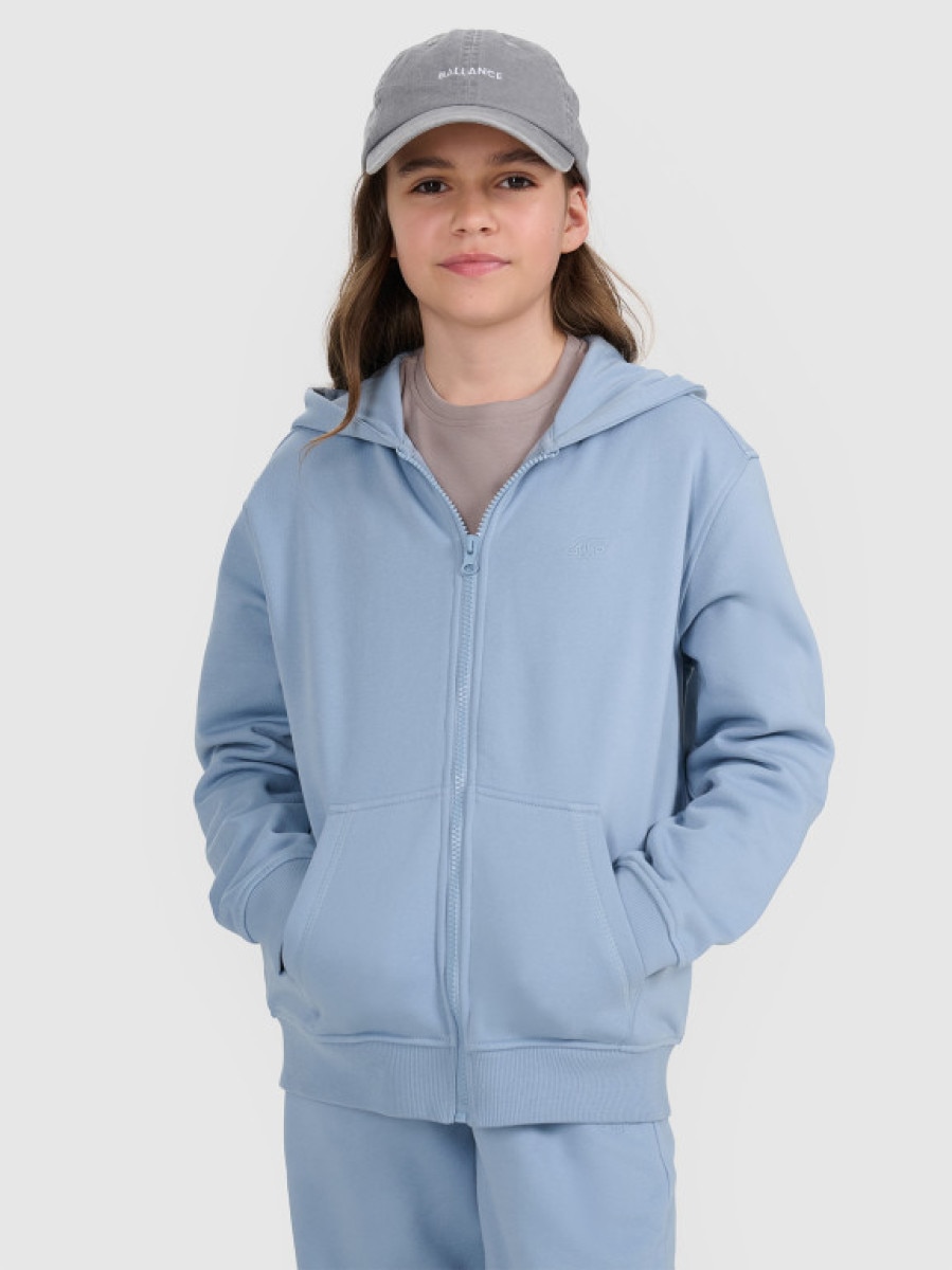 Dziewczęca bluza dresowa rozpinana z kapturem 4F 4FJRAW25TSWSF2466 - niebieska