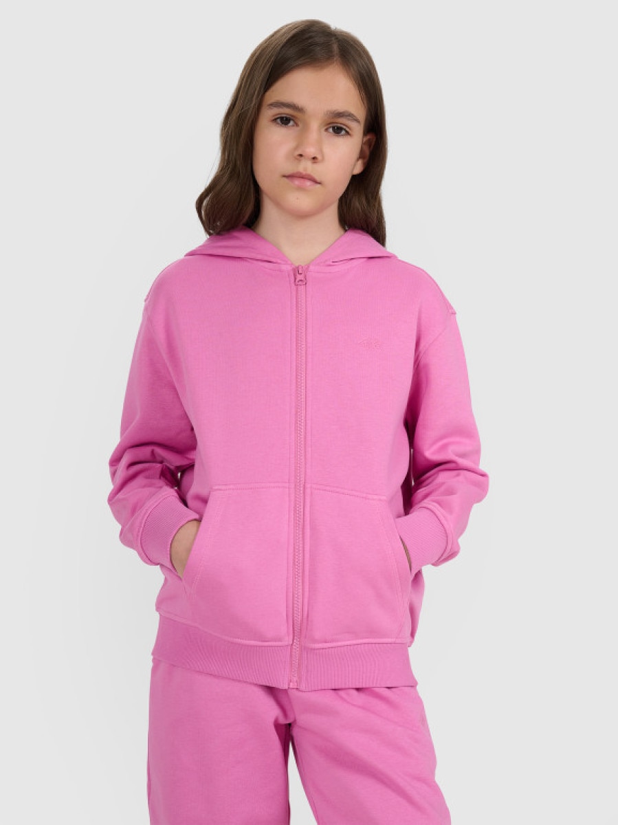 Dziewczęca bluza dresowa rozpinana z kapturem 4F 4FJRAW25TSWSF2466 - różowa