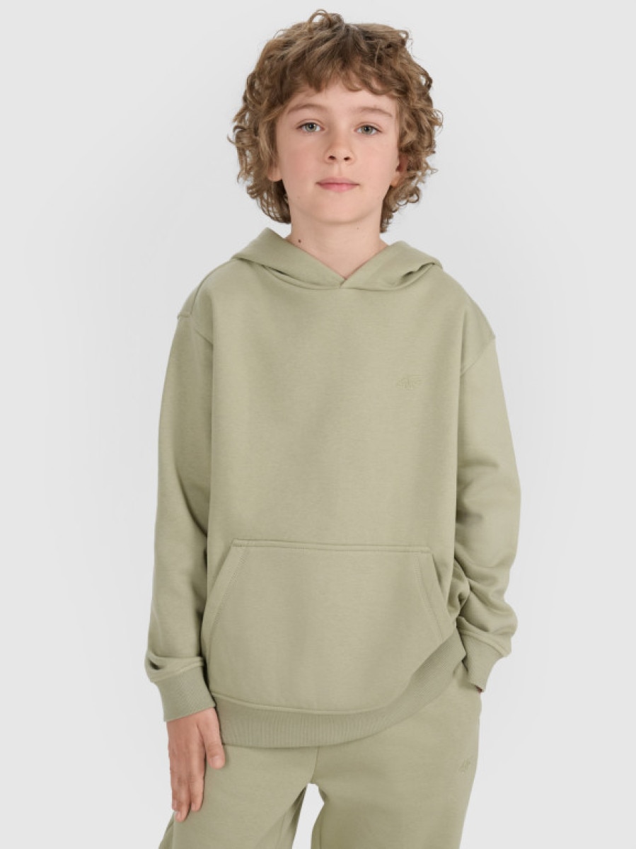 Chłopięca bluza dresowa nierozpinana z kapturem 4F 4FJRAW25TSWSM2490 - zielona
