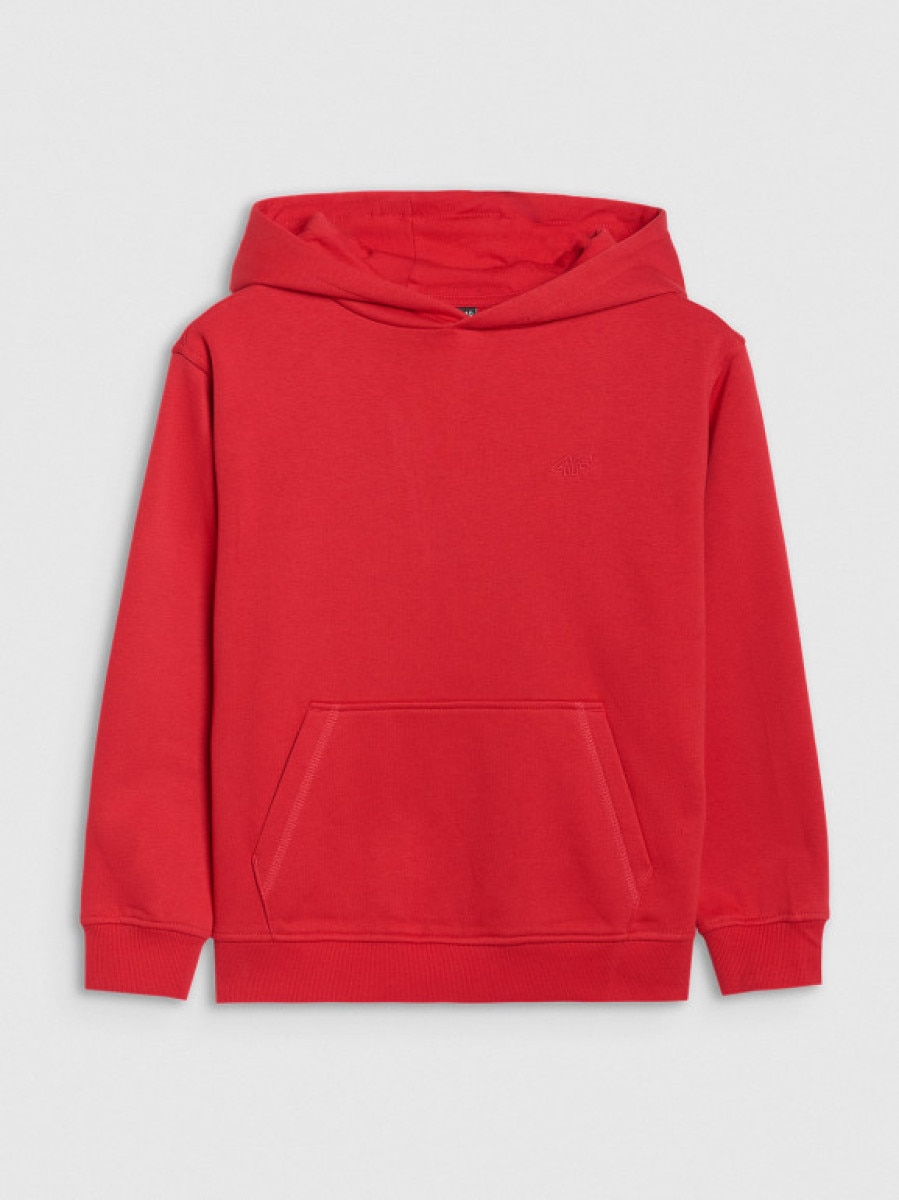 Chłopięca bluza dresowa nierozpinana z kapturem 4F 4FJRAW25TSWSM2490 - czerwona