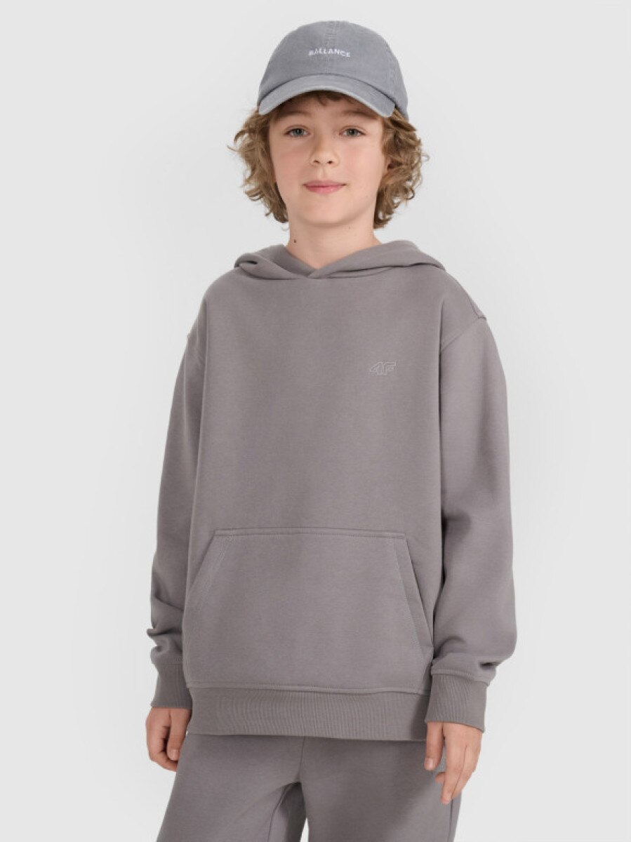 Chłopięca bluza dresowa nierozpinana z kapturem 4F 4FJRAW25TSWSM2490 - szara
