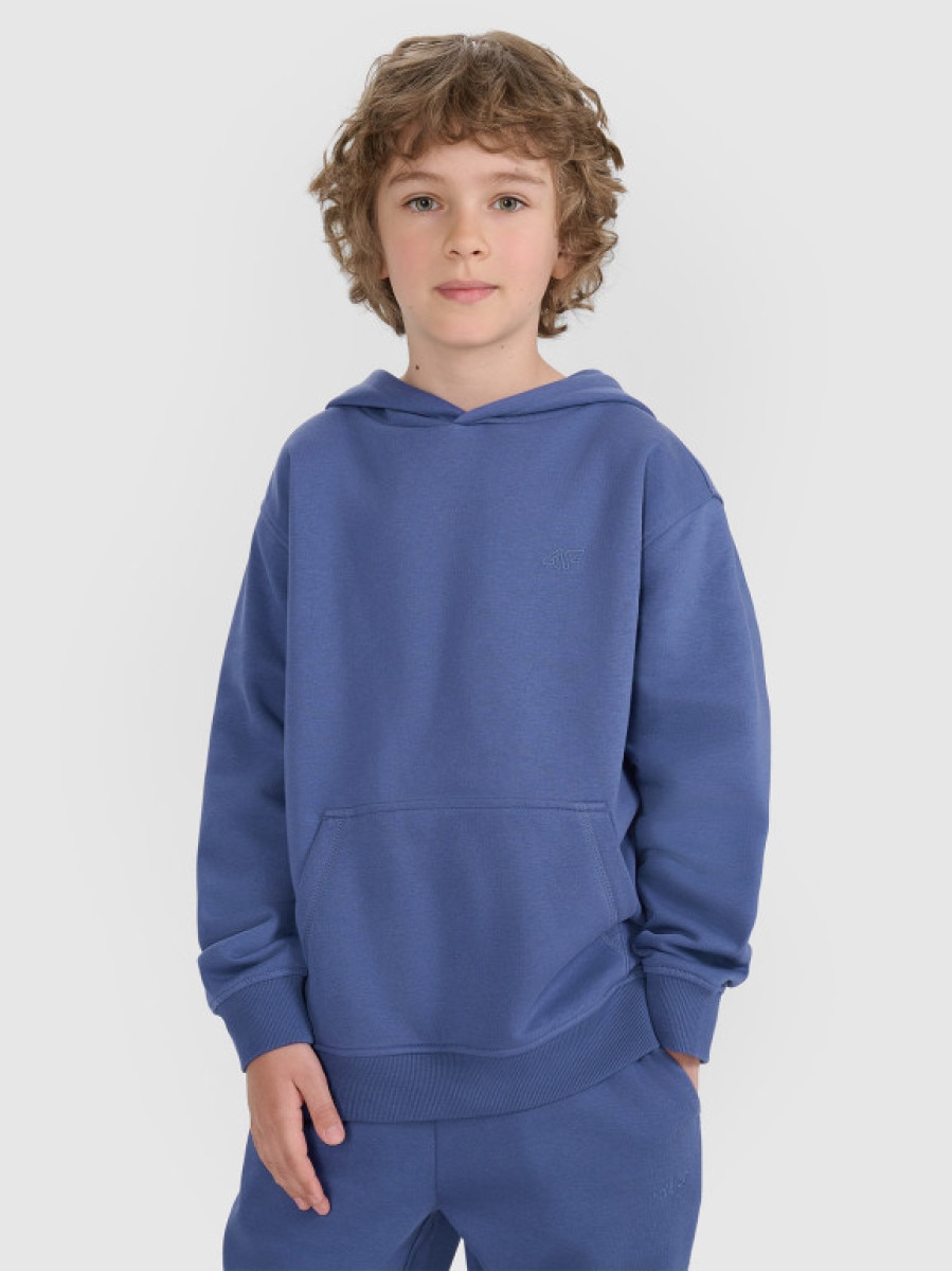 Chłopięca bluza dresowa nierozpinana z kapturem 4F 4FJRAW25TSWSM2490 - niebieska