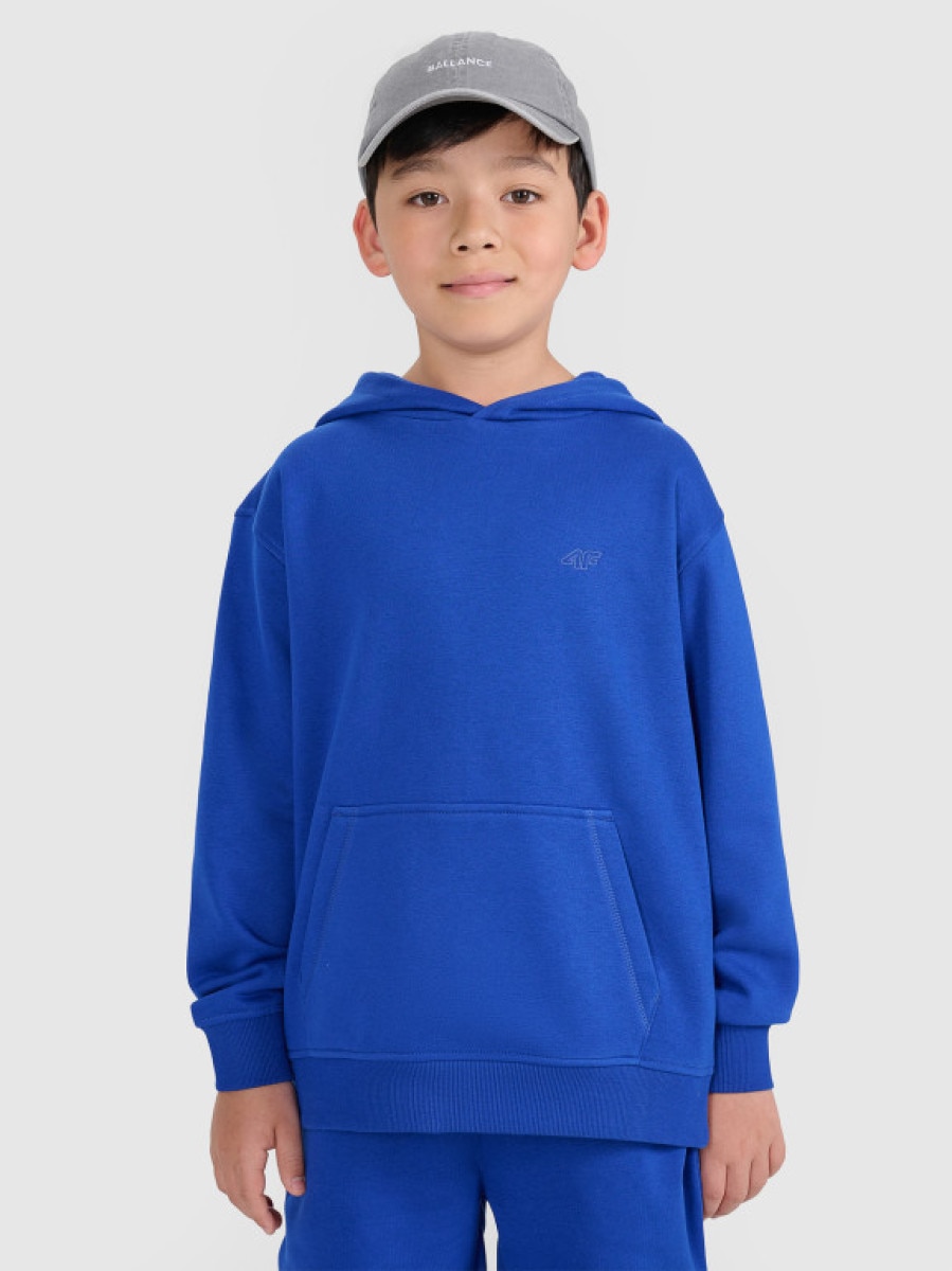 Chłopięca bluza dresowa nierozpinana z kapturem 4F 4FJRAW25TSWSM2490 - niebieska