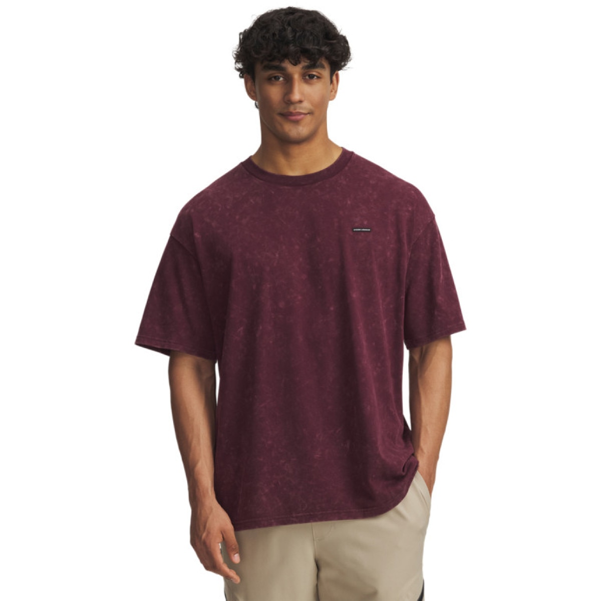 Męski t-shirt Under Armour UA Heavyweight Oversized Logo Wash - bordowy