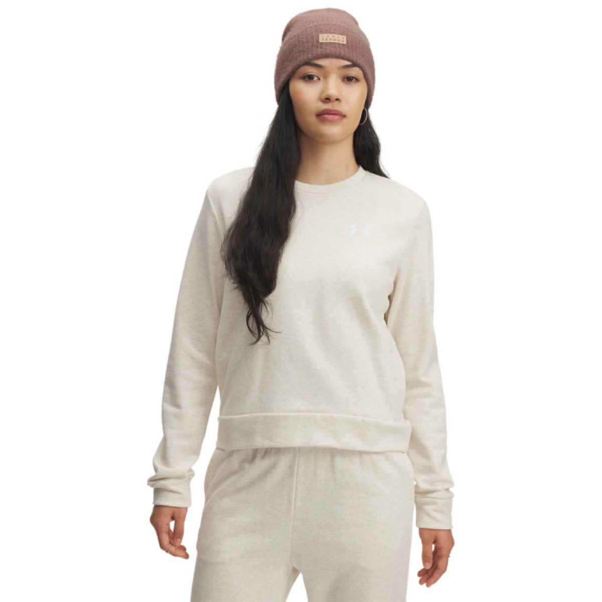 Damska bluza dresowa nierozpinana bez kaptura Under Armour UA Rival Terry Crew - beżowa