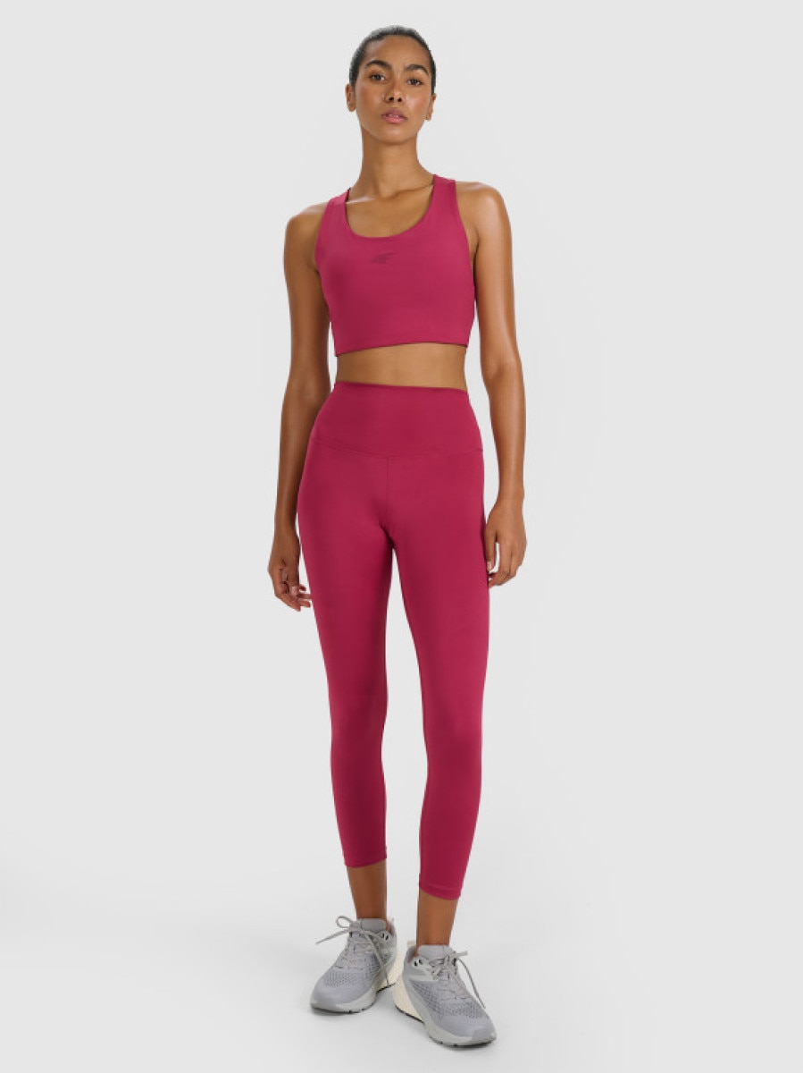 Damskie legginsy treningowe 7/8 4F 4FWAW25TFTIF361 - czerwone