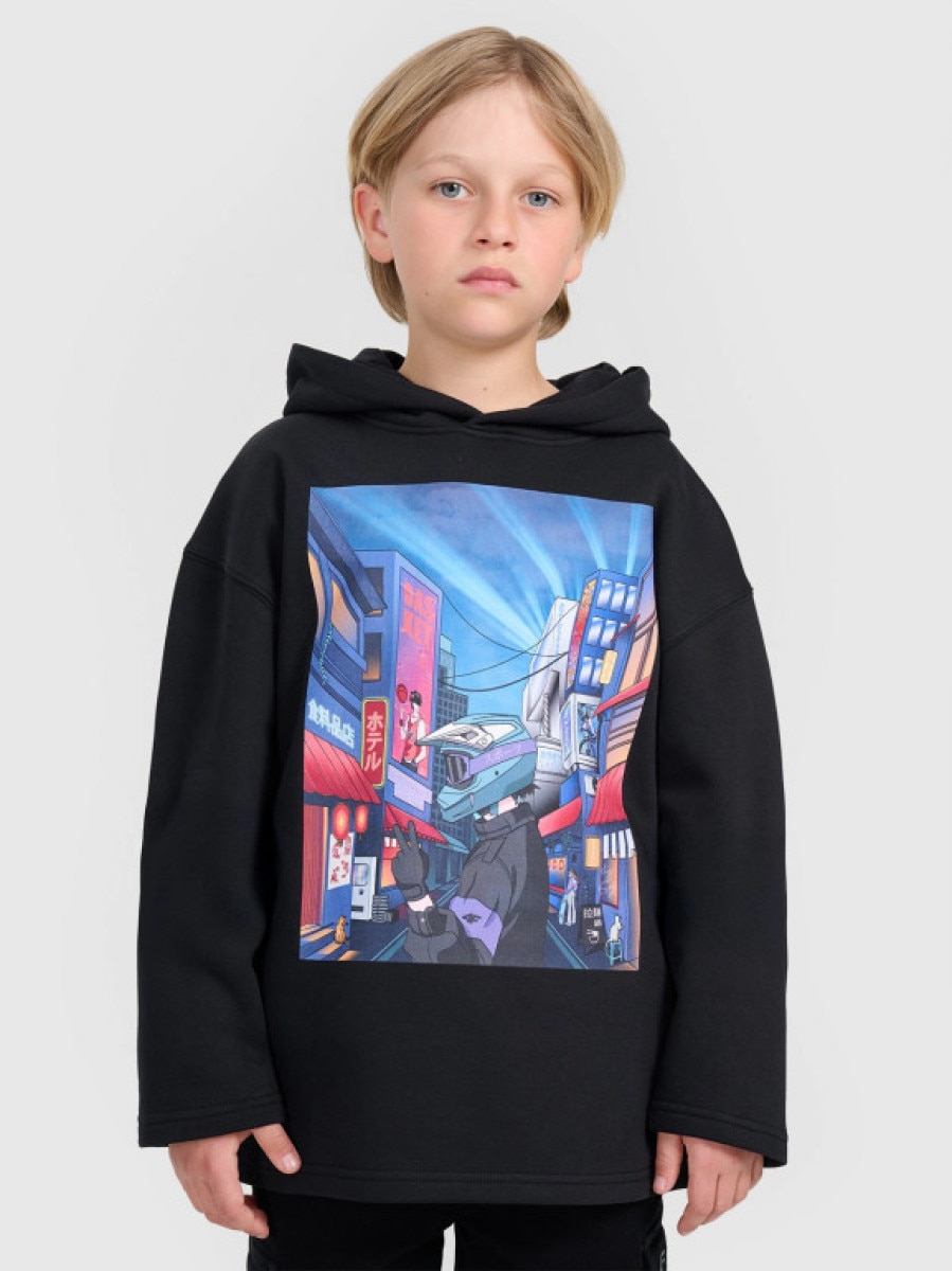 Chłopięca bluza nierozpinana z kapturem 4F 4FJRAW25TSWSM2345 - czarna