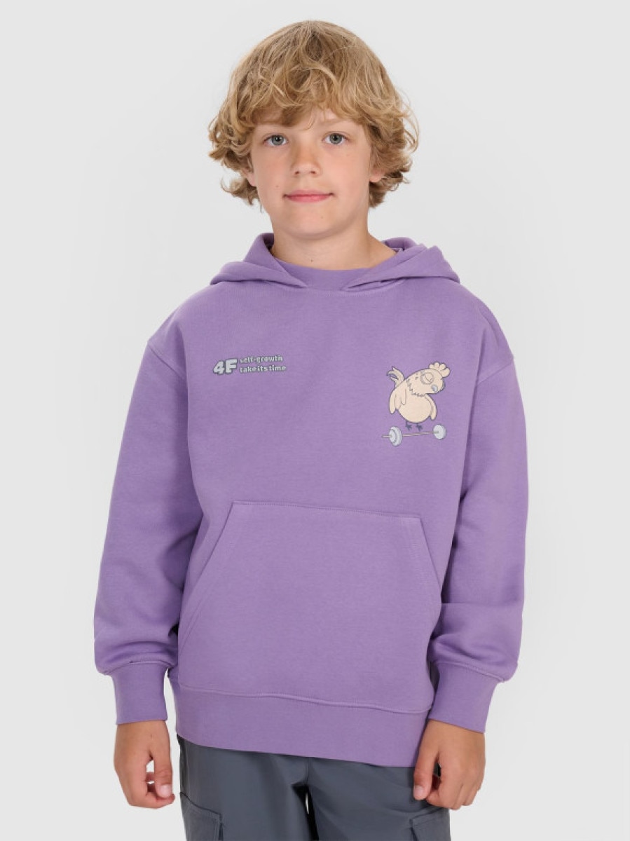 Chłopięca bluza nierozpinana z kapturem 4F 4FJRAW25TSWSM2447 - fioletowa