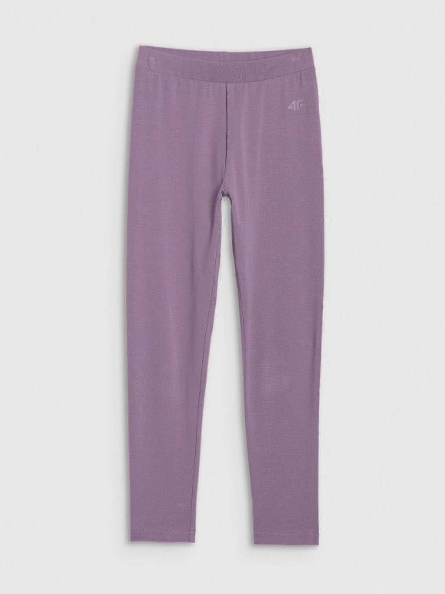 Dziewczęce legginsy dzianinowe 4F 4FJWMM00TTIGF220 - fioletowe