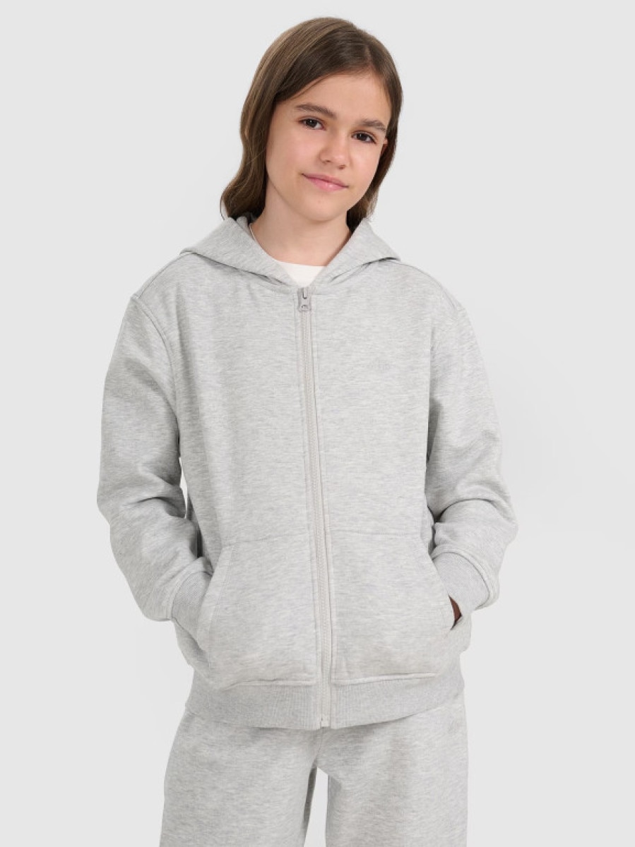 Dziewczęca bluza rozpinana z kapturem 4F 4FJRMM00TSWSF2464 - szary