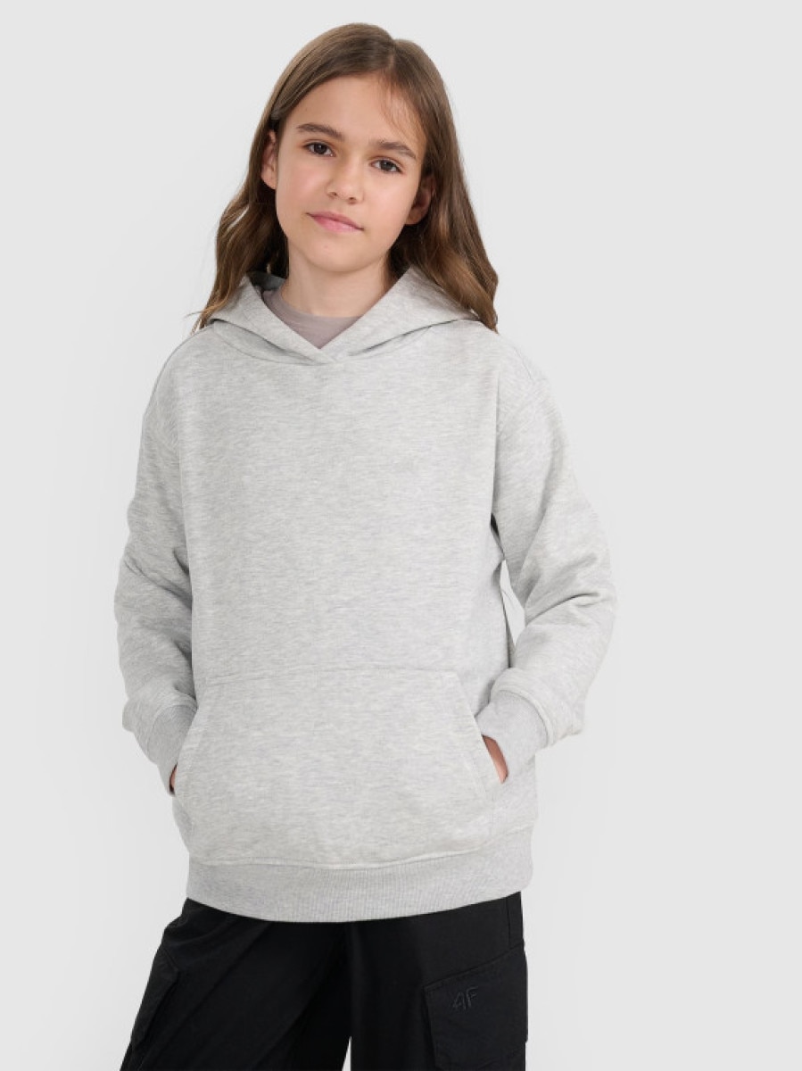 Dziewczęca bluza nierozpinana z kapturem 4F 4FJRMM00TSWSF2465 - szara