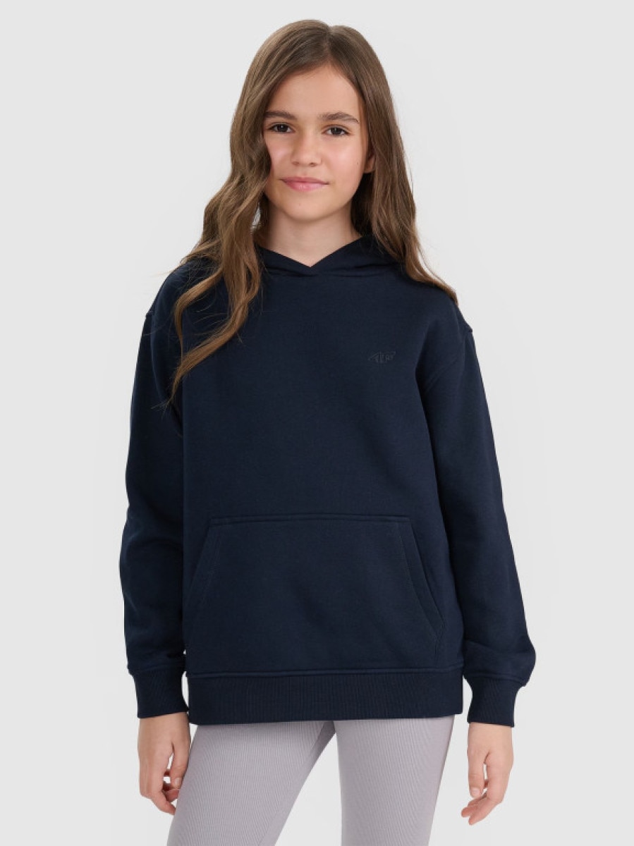 Dziewczęca bluza nierozpinana z kapturem 4F 4FJRMM00TSWSF2465 - granatowa