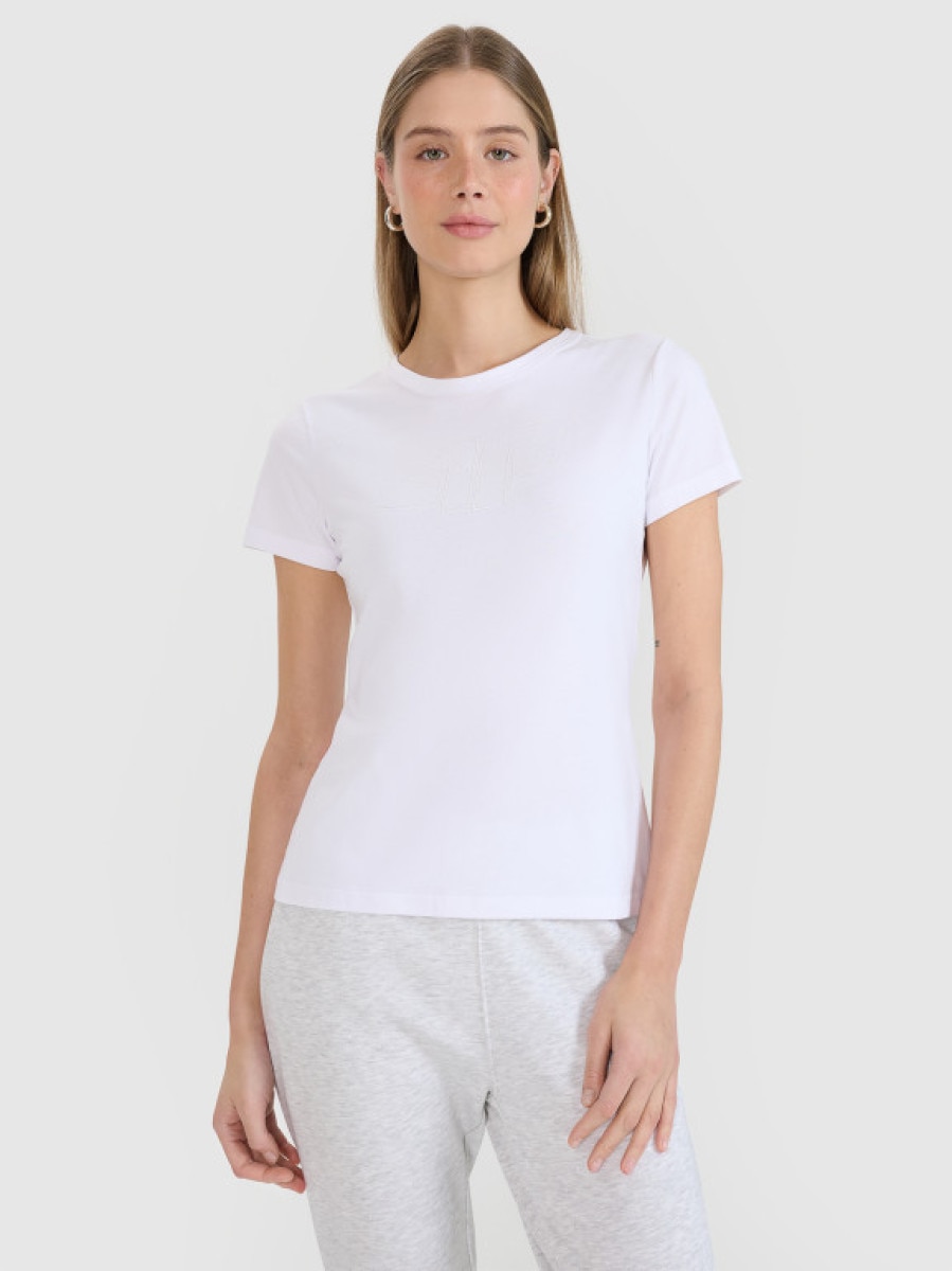 Damski t-shirt basic 4F 4FWMM00TTSHF2674 - biały